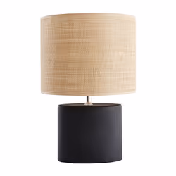 Lampe à poser en céramique noire mat et abat-jour en raphia naturel H40 cm TIGA