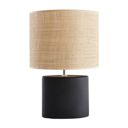 Lampe à poser en céramique noire mat et abat-jour en raphia naturel H40 cm TIGA