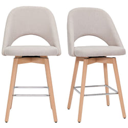 Tabourets de bar scandinaves tissu effet velours texturé beige et hévéa massif 65 cm (lot de 2) cosette