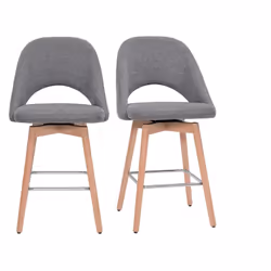 Tabourets de bar scandinaves tissu effet velours texturé gris et hévéa massif 65 cm (lot de 2) COSETTE