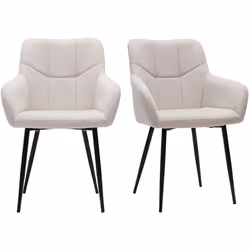 Chaises design matelassées en tissu effet velours texturé beige et métal noir (lot de 2) MONTERO