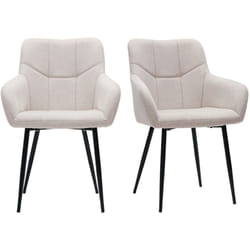 Chaises design matelassées en tissu effet velours texturé beige et métal noir (lot de 2) MONTERO