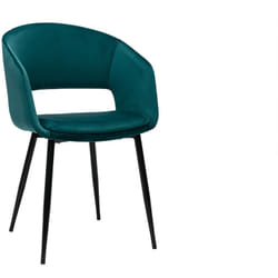 Chaise design en tissu velours bleu pétrole et métal noir PRISMA