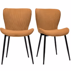 Chaises design en tissu velours côtelé jaune curry et métal noir (lot de 2) ADDICT