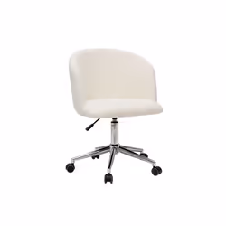 Chaise de bureau à roulettes en tissu effet laine bouclée blanc cassé et acier chromé VANITY