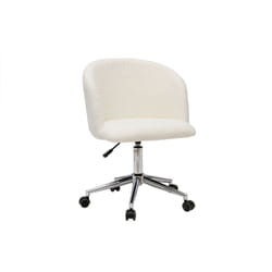 Chaise de bureau à roulettes en tissu effet laine bouclée blanc cassé et acier chromé VANITY