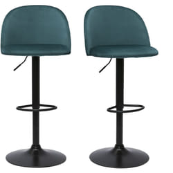 Tabourets de bar réglables velours bleu pétrole et métal noir (lot de 2) CELESTE