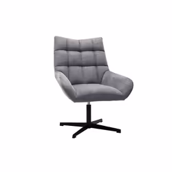 Fauteuil pivotant design en tissu effet velours texuré gris et métal noir KING