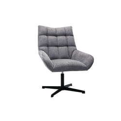 Fauteuil pivotant design en tissu effet velours texuré gris et métal noir KING