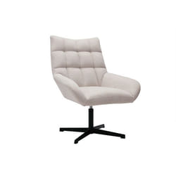Fauteuil pivotant design en tissu effet velours texuré beige et métal noir KING