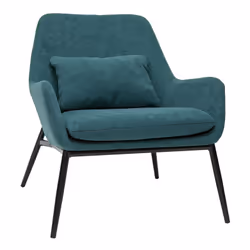 Fauteuil design en tissu effet velours bleu canard et métal noir MAXINE
