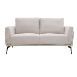 Canapé design 2 places en tissu effet velours texturé beige et métal noir MOSCO