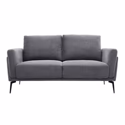 Canapé design 2 places en tissu effet velours texturé gris foncé et métal noir MOSCO