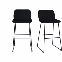 Tabourets de bar fixes en tissu velours noir pieds métal noir H65 (lot de 2) KAOLY