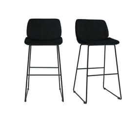 Tabourets de bar fixes en tissu velours noir pieds métal noir H65 (lot de 2) KAOLY