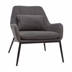Fauteuil design en tissu effet velours gris foncé et métal noir MAXINE