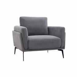 Fauteuil design en tissu effet velours texturé gris et métal noir MOSCO