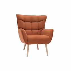 Miliboo - Fauteuil scandinave en tissu effet velours texturé terre brûlée et bois clair AVERY