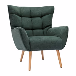 Fauteuil scandinave tissu effet velours texturé vert foncé et bois clair AVERY
