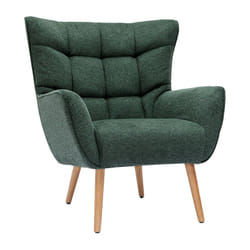 Fauteuil scandinave tissu effet velours texturé vert foncé et bois clair AVERY
