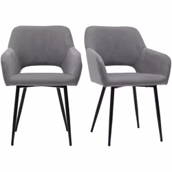 Chaises en tissu effet velours texturé gris et métal noir (lot de 2) LAURETTE