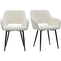 Chaises en tissu effet laine bouclée blanc cassé et métal noir (lot de 2) laurette