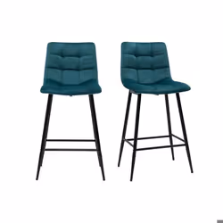 Tabourets de bar design en velours bleu pétrole H65 cm (lot de 2) MAXWELL