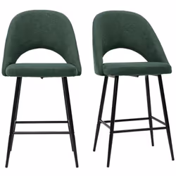 Tabourets de bar en tissu effet velours texturé vert H65 cm (lot de 2) COSETTE