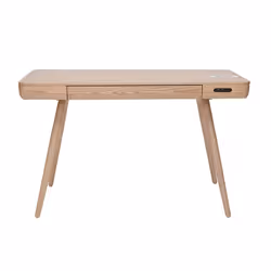 Bureau connecté multimédia  avec tiroir bois clair massif L120 cm CLEVER