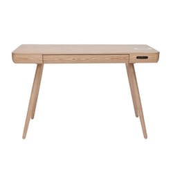 Bureau connecté multimédia  avec tiroir bois clair massif L120 cm CLEVER