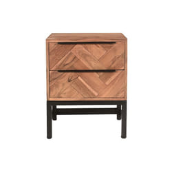 Table de chevet avec rangements 2 tiroirs à motifs chevrons en bois massif et métal noir STICK
