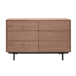 Commode vintage bois foncé noyer et métal noir 6 tiroirs L120 cm MANNY