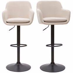 Tabourets de bar réglables tissu effet velours beige et métal (lot de 2) AMIKA