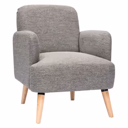 Fauteuil scandinave en tissu gris clair et bois clair ISKO