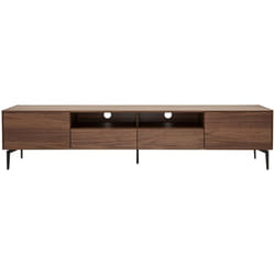 Meuble TV design bois foncé noyer et métal noir 2 portes 2 tiroirs L200 cm BLISS