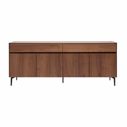Buffet design en bois foncé noyer et métal noir 4 portes 2 tiroirs L180 cm BLISS