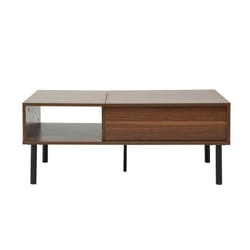 Table basse relevable rectangulaire bois foncé finition noyer et métal noir L100 cm kane