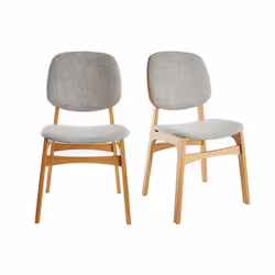Chaises vintage en tissu gris clair et bois clair (lot de 2) SOQUETTE