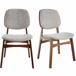 Chaises vintage en tissu gris clair et bois foncé (lot de 2) SOQUETTE
