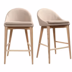 Tabourets de bar scandinaves en tissu beige et frêne massif H66 cm (lot de 2) DALIA
