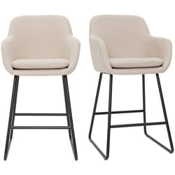 Tabourets de bar en tissu effet velours beige H65 cm (lot de 2) amika