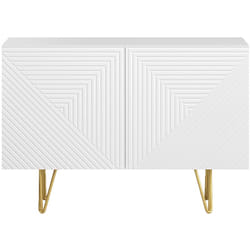 Buffet design gravé blanc mat et métal doré 2 portes L107 cm ozen