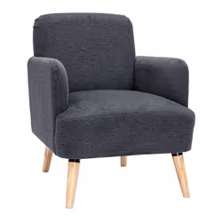 Fauteuil scandinave en tissu effet velours texturé gris foncé et bois clair ISKO