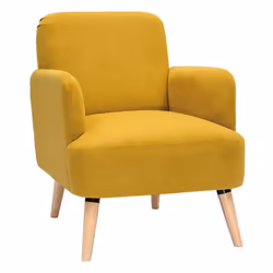 Fauteuil scandinave en tissu effet velours jaune moutarde et bois clair ISKO