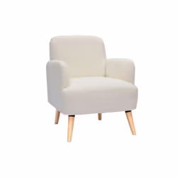 Fauteuil scandinave en tissu effet laine bouclée blanc cassé et bois clair ISKO