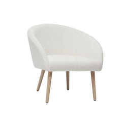 Fauteuil scandinave en tissu effet laine bouclée blanc cassé et bois clair OLIVIA