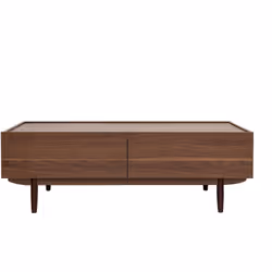 Table basse rectangulaire avec rangements 2 tiroirs finition bois foncé noyer L120 cm SANAA