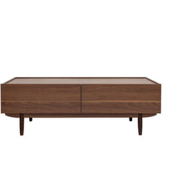 Table basse rectangulaire avec rangements 2 tiroirs finition bois foncé noyer L120 cm SANAA