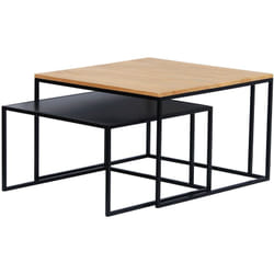 Tables basses gigognes carrées bois manguier massif et métal noir (lot de 2) TAHL