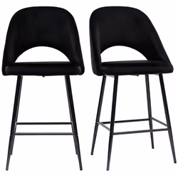 Tabourets de bar en velours noir et métal H65 cm (lot de 2) COSETTE